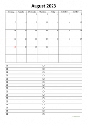 Calendar August 2023 for UK 07