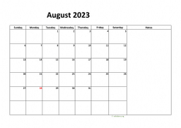 Calendar August 2023 for UK 08