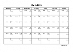Calendar March 2023 for UK 01