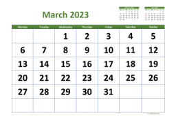 Calendar March 2023 for UK 03