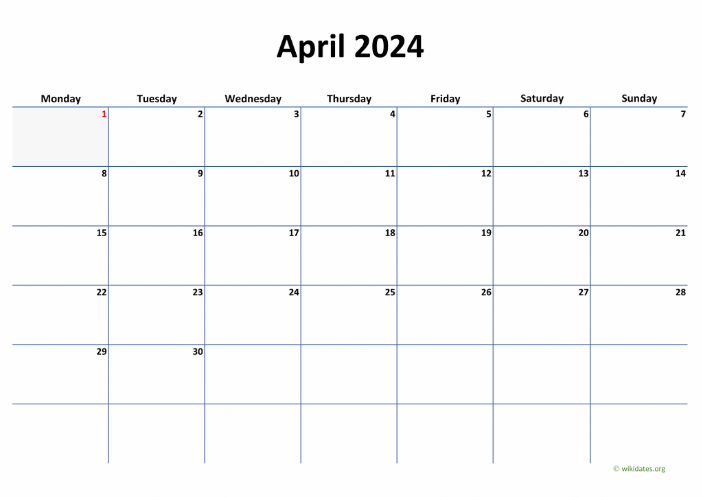 Calendar April 2024 United Kingdom