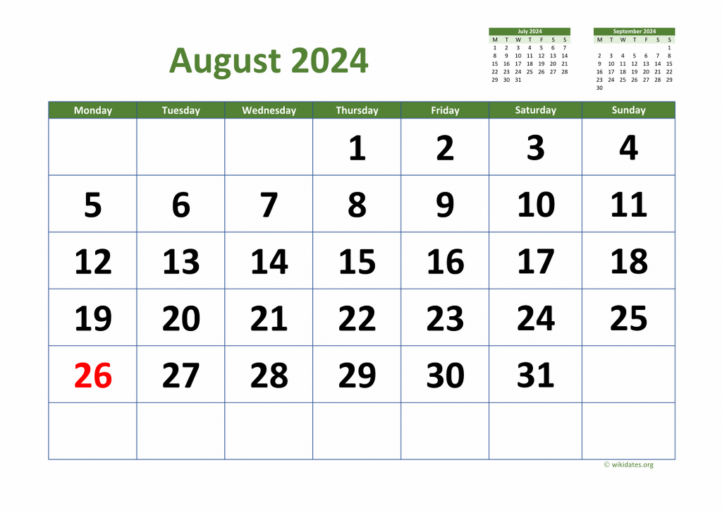 Calendar August 2024 United Kingdom