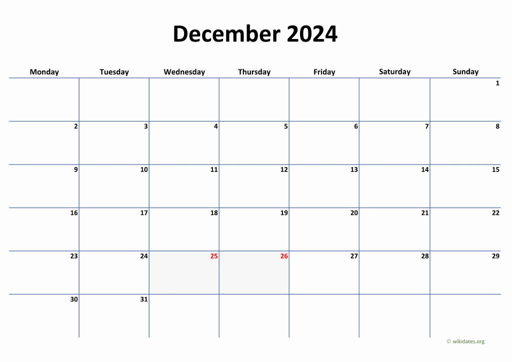 Calendar December 2024 United Kingdom