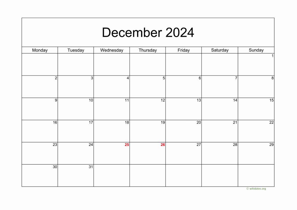 Calendar December 2024 United Kingdom