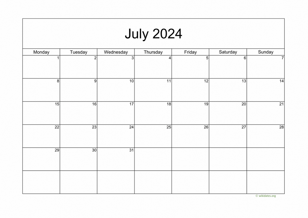 Calendar July 2024 United Kingdom