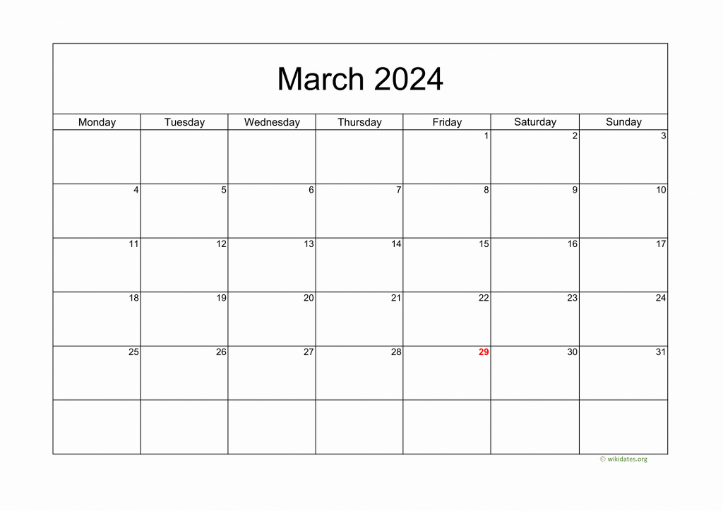 Calendar March 2024 United Kingdom