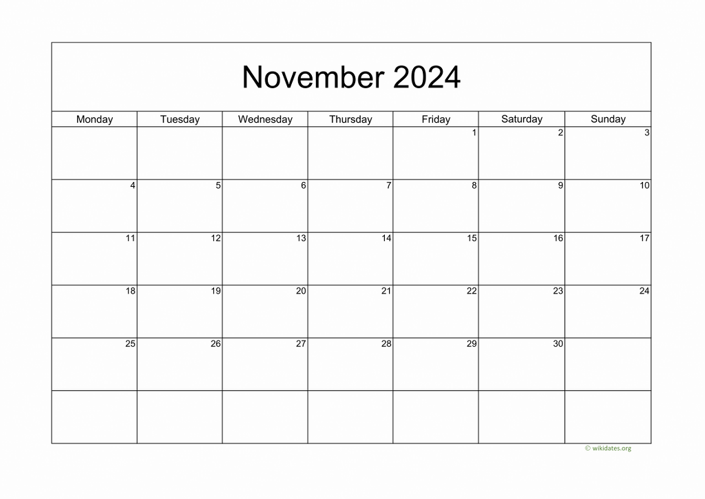 Calendar November 2024 United Kingdom