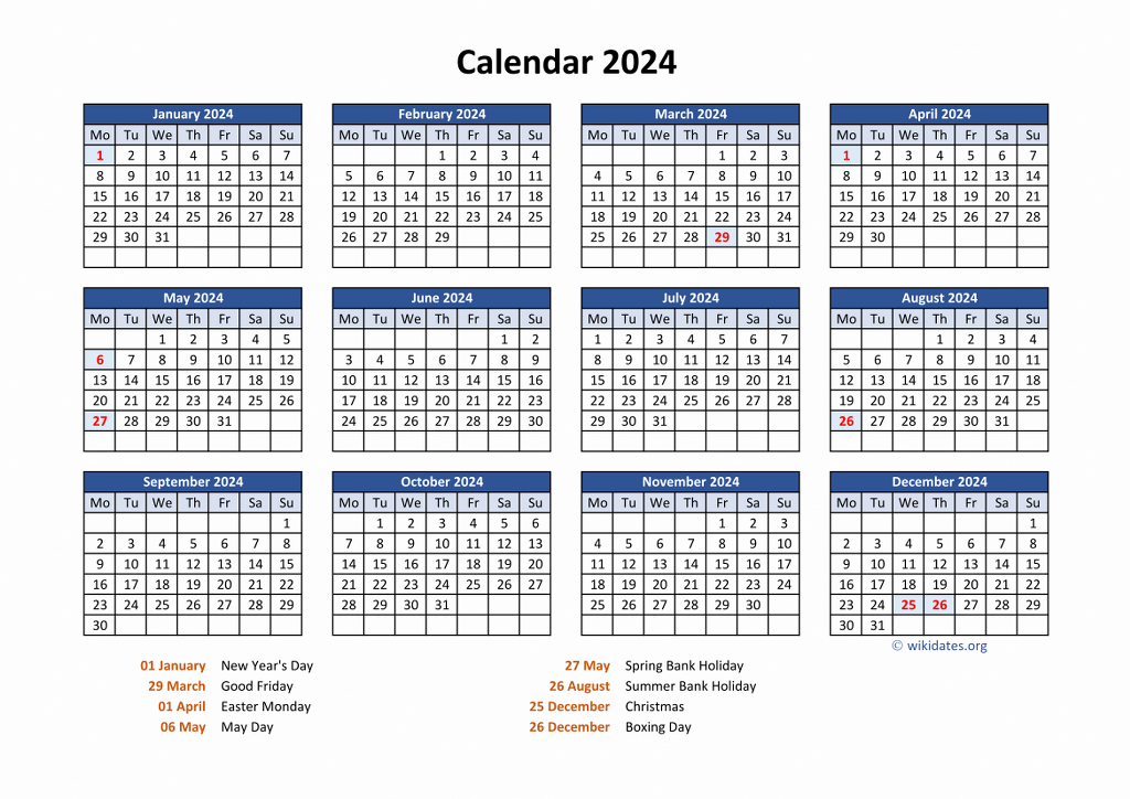 Calendar 2024 - United Kingdom | Wikidates.org