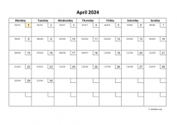 Calendar April 2024 for UK 01