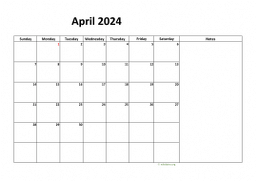 Calendar April 2024 for UK 08