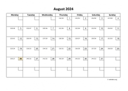 Calendar August 2024 for UK 01