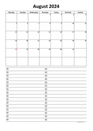 Calendar August 2024 for UK 07