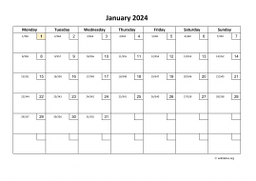 Calendar January 2024 for UK 01