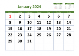 Calendar January 2024 for UK 03