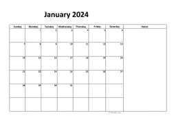 Calendar January 2024 for UK 08