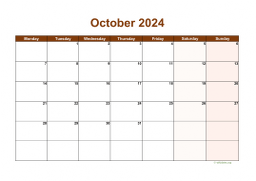 Calendar October 2024 for UK 06