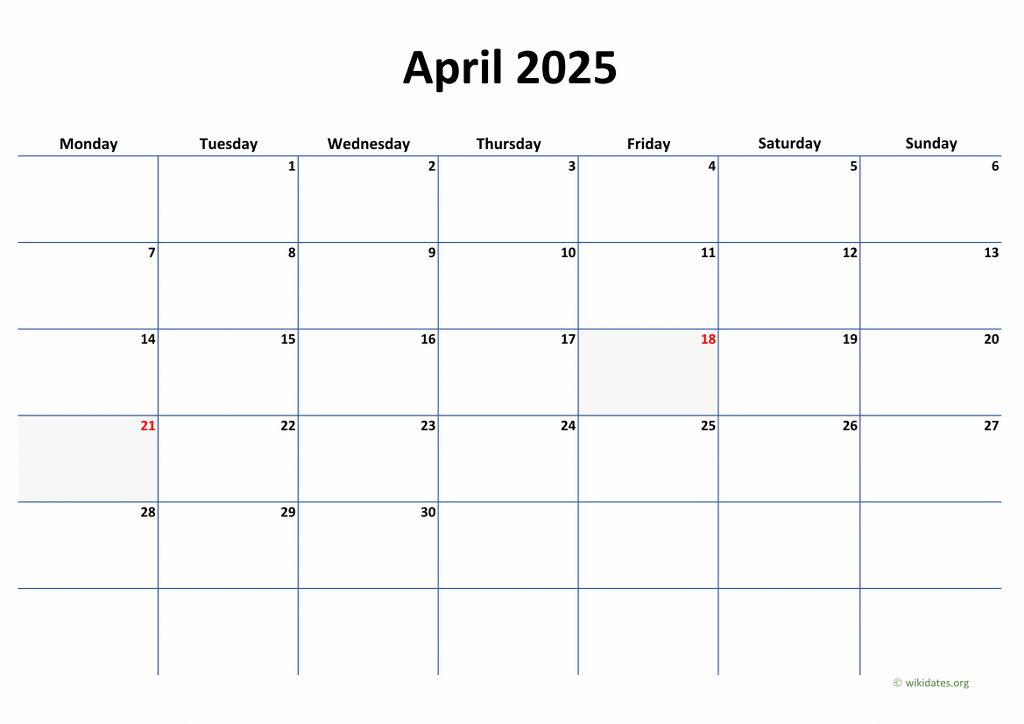 Calendar April 2025 United Kingdom