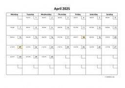 Calendar April 2025 for UK 01
