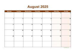 Calendar August 2025 for UK 06