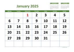 Calendar January 2025 for UK 03