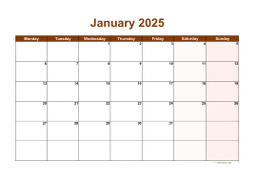 Calendar January 2025 for UK 06