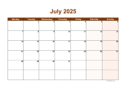 Calendar July 2025 for UK 06