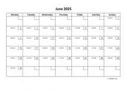 Calendar June 2025 for UK 01