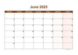 Calendar June 2025 for UK 06