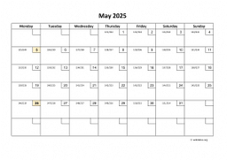 Calendar May 2025 for UK 01