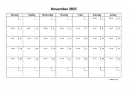 Calendar November 2025 for UK 01
