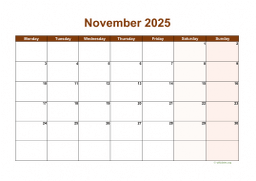Calendar November 2025 for UK 06