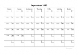 Calendar September 2025 for UK 01
