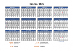 Calendar 2025 for UK 05