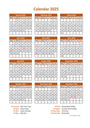 Calendar 2025 for UK 07
