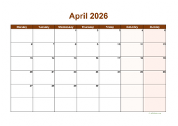 Calendar April 2026 for UK 06