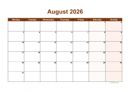 Calendar August 2026 for UK 06