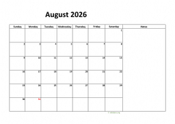 Calendar August 2026 for UK 08