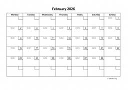 Calendar February 2026 for UK 01