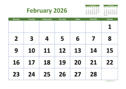 Calendar February 2026 for UK 03