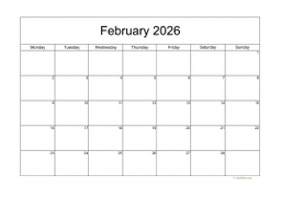 Calendar February 2026 for UK 05