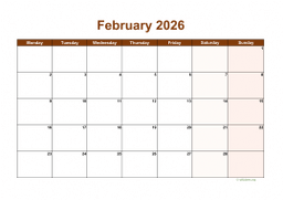 Calendar February 2026 for UK 06