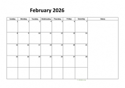 Calendar February 2026 for UK 08