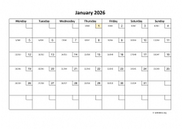 Calendar January 2026 for UK 01