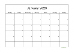 Calendar January 2026 for UK 05