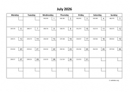 Calendar July 2026 for UK 01