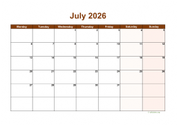 Calendar July 2026 for UK 06