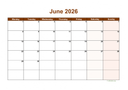 Calendar June 2026 for UK 06