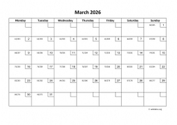 Calendar March 2026 for UK 01