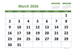 Calendar March 2026 for UK 03