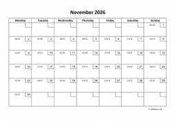 Calendar November 2026 for UK 01